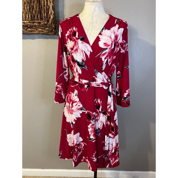 WHBM Medium M Reversible Floral Dot Faux Wrap Dress No Belt - Picture 2 of 15